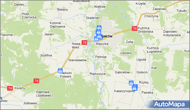 mapa Felinów gmina Osjaków, Felinów gmina Osjaków na mapie Targeo