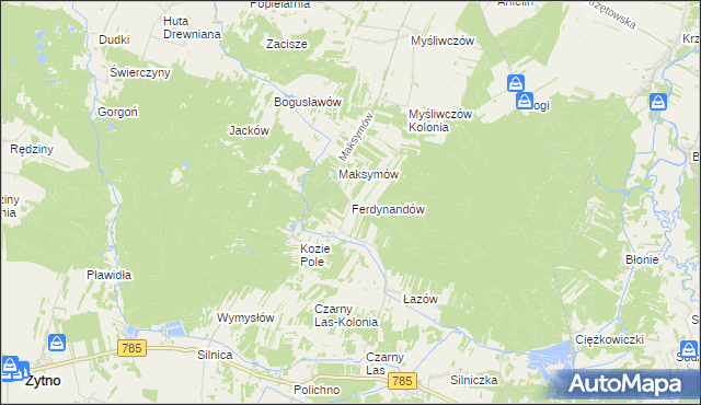 mapa Ferdynandów gmina Żytno, Ferdynandów gmina Żytno na mapie Targeo