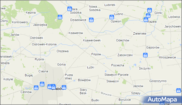 mapa Filipów gmina Grabów, Filipów gmina Grabów na mapie Targeo