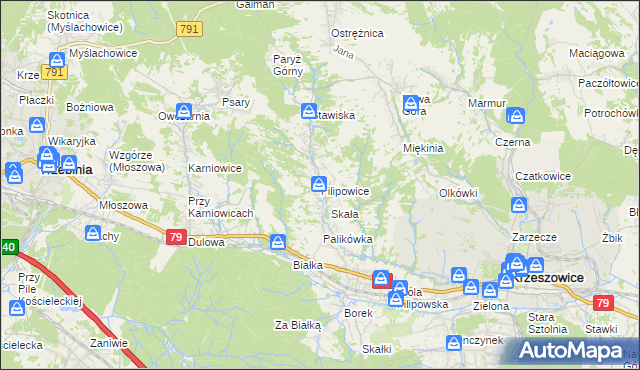 mapa Filipowice gmina Krzeszowice, Filipowice gmina Krzeszowice na mapie Targeo