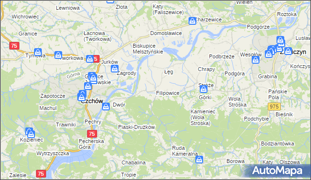 mapa Filipowice gmina Zakliczyn, Filipowice gmina Zakliczyn na mapie Targeo