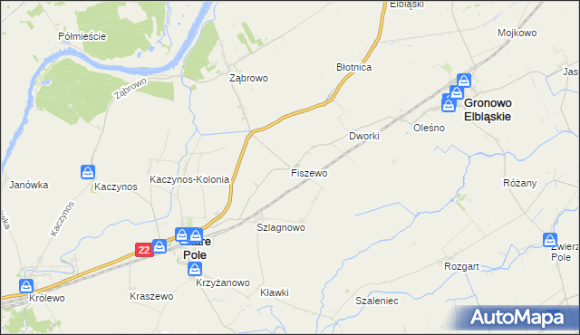 mapa Fiszewo gmina Gronowo Elbląskie, Fiszewo gmina Gronowo Elbląskie na mapie Targeo