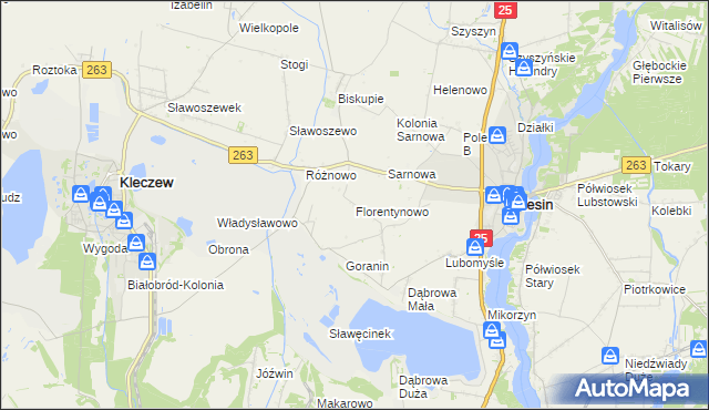 mapa Florentynowo gmina Ślesin, Florentynowo gmina Ślesin na mapie Targeo