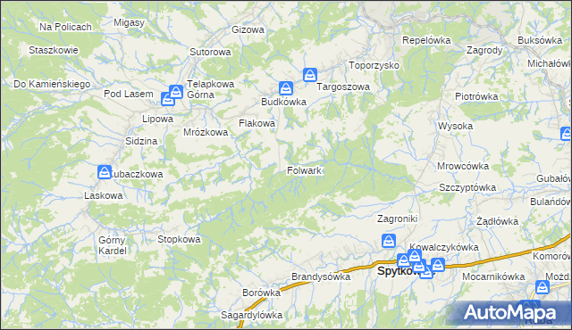 mapa Folwark gmina Jordanów, Folwark gmina Jordanów na mapie Targeo