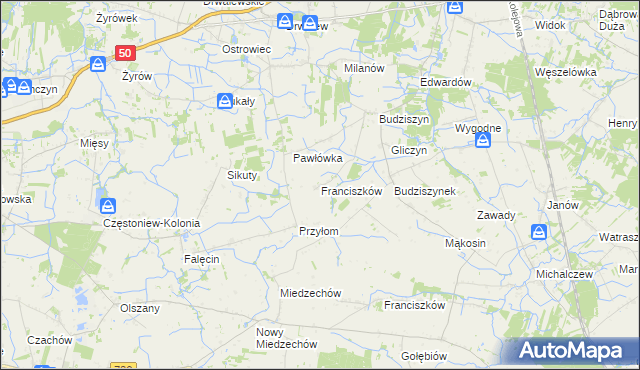 mapa Franciszków gmina Chynów, Franciszków gmina Chynów na mapie Targeo
