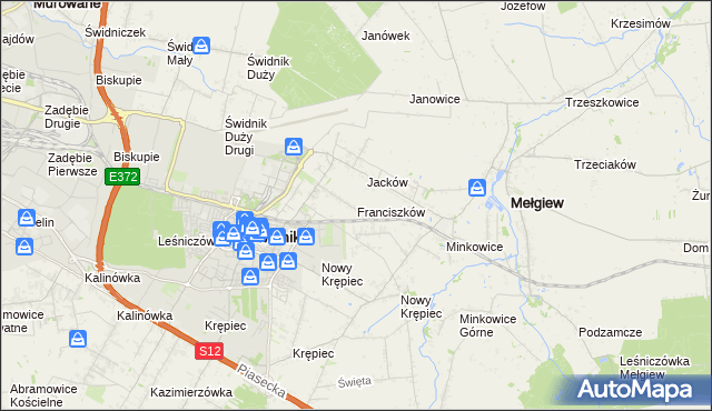 mapa Franciszków gmina Mełgiew, Franciszków gmina Mełgiew na mapie Targeo