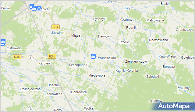 mapa Franciszków gmina Tłuszcz, Franciszków gmina Tłuszcz na mapie Targeo