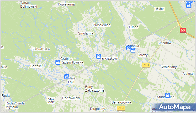 mapa Franciszków gmina Wiskitki, Franciszków gmina Wiskitki na mapie Targeo