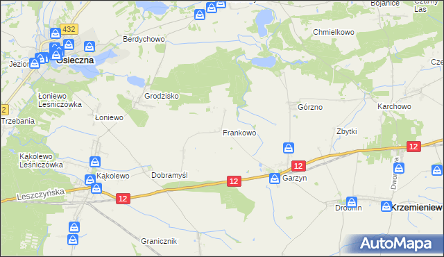mapa Frankowo gmina Osieczna, Frankowo gmina Osieczna na mapie Targeo