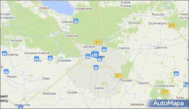 mapa Gąbin powiat płocki, Gąbin powiat płocki na mapie Targeo