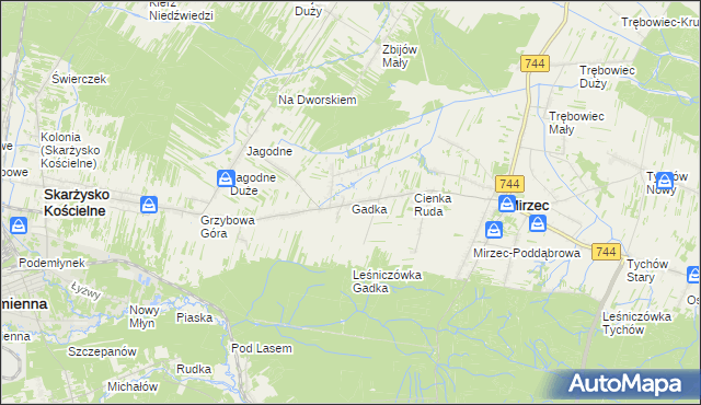 mapa Gadka gmina Mirzec, Gadka gmina Mirzec na mapie Targeo