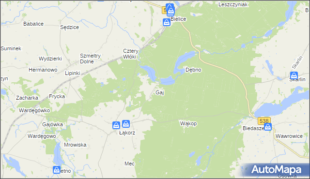 mapa Gaj gmina Biskupiec, Gaj gmina Biskupiec na mapie Targeo
