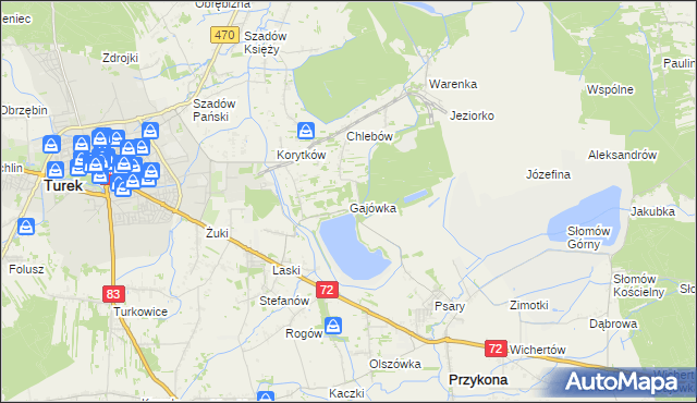 mapa Gajówka gmina Przykona, Gajówka gmina Przykona na mapie Targeo