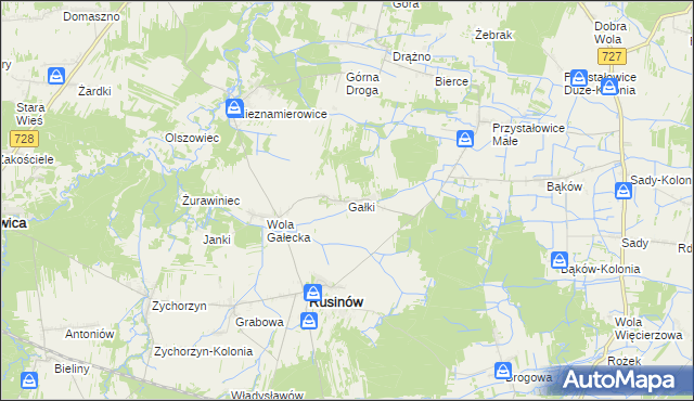 mapa Gałki gmina Rusinów, Gałki gmina Rusinów na mapie Targeo