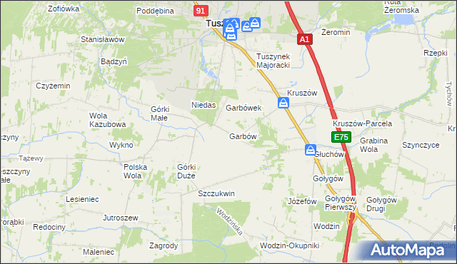 mapa Garbów gmina Tuszyn, Garbów gmina Tuszyn na mapie Targeo