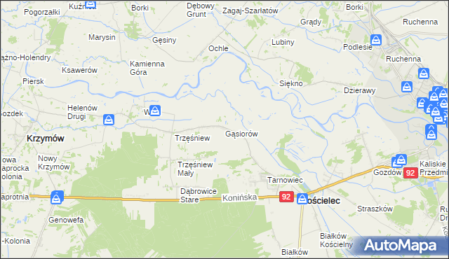 mapa Gąsiorów gmina Kościelec, Gąsiorów gmina Kościelec na mapie Targeo