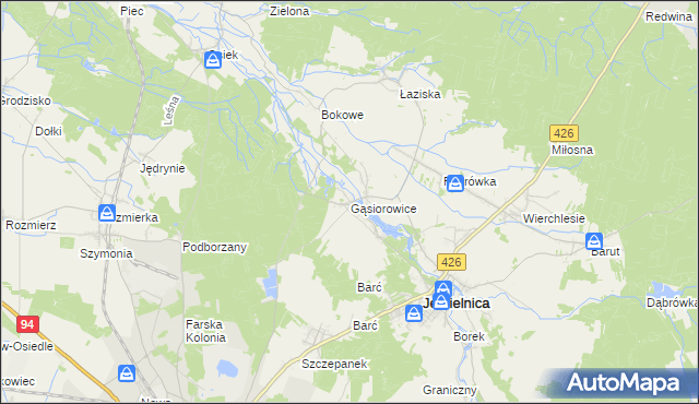 mapa Gąsiorowice, Gąsiorowice na mapie Targeo