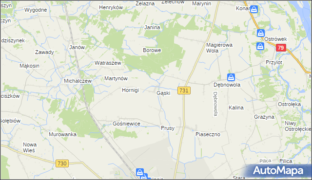 mapa Gąski gmina Warka, Gąski gmina Warka na mapie Targeo