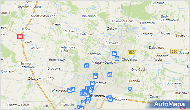 mapa Gawłów gmina Sochaczew, Gawłów gmina Sochaczew na mapie Targeo