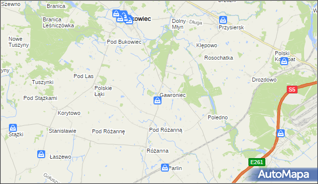 mapa Gawroniec gmina Bukowiec, Gawroniec gmina Bukowiec na mapie Targeo