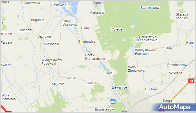 mapa Gawronki gmina Głowno, Gawronki gmina Głowno na mapie Targeo