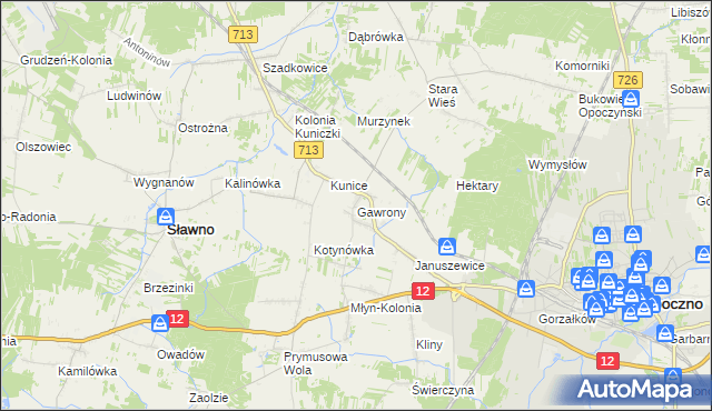 mapa Gawrony gmina Sławno, Gawrony gmina Sławno na mapie Targeo