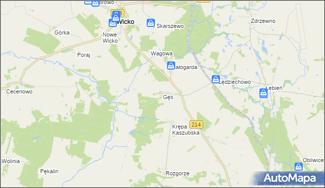 mapa Gęś gmina Wicko, Gęś gmina Wicko na mapie Targeo