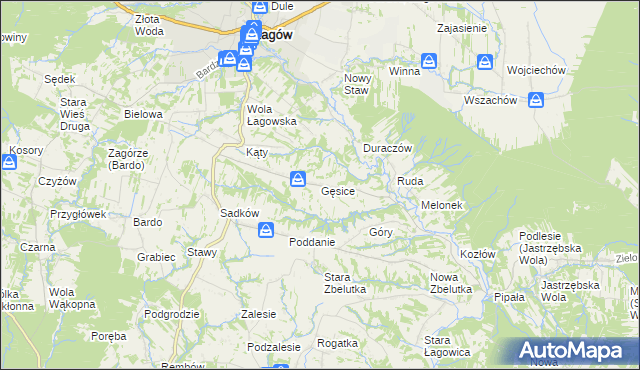 mapa Gęsice gmina Łagów, Gęsice gmina Łagów na mapie Targeo