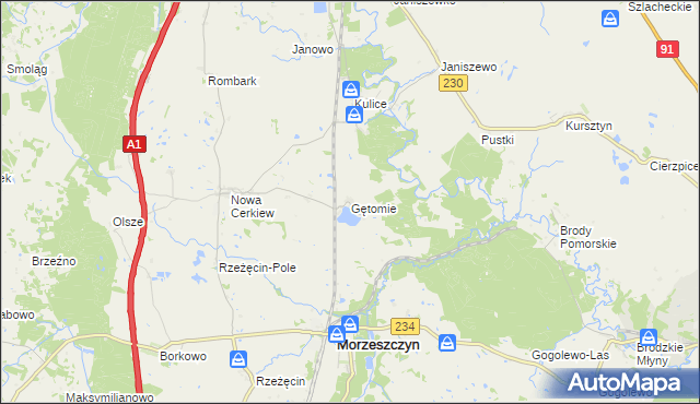 mapa Gętomie, Gętomie na mapie Targeo