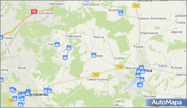 mapa Giebło, Giebło na mapie Targeo