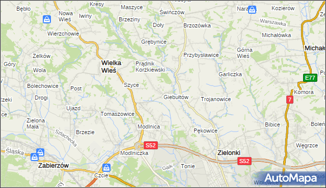 mapa Giebułtów gmina Wielka Wieś, Giebułtów gmina Wielka Wieś na mapie Targeo