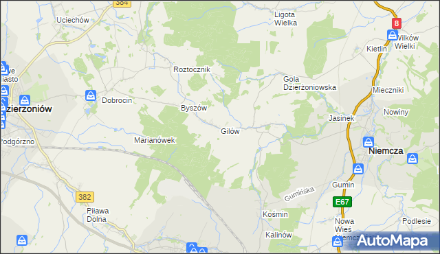 mapa Gilów gmina Niemcza, Gilów gmina Niemcza na mapie Targeo