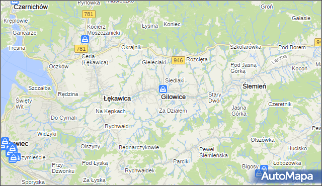 mapa Gilowice powiat żywiecki, Gilowice powiat żywiecki na mapie Targeo