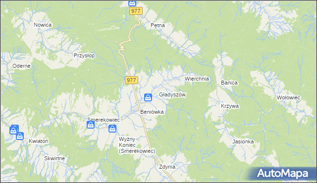mapa Gładyszów, Gładyszów na mapie Targeo