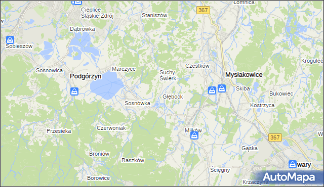 mapa Głębock gmina Podgórzyn, Głębock gmina Podgórzyn na mapie Targeo