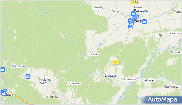 mapa Glina gmina Rzeczyca, Glina gmina Rzeczyca na mapie Targeo