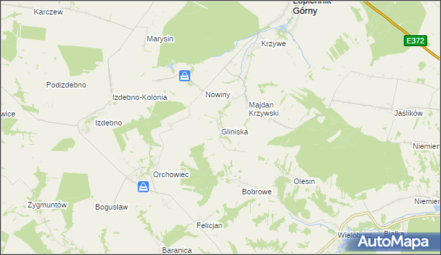 mapa Gliniska gmina Łopiennik Górny, Gliniska gmina Łopiennik Górny na mapie Targeo