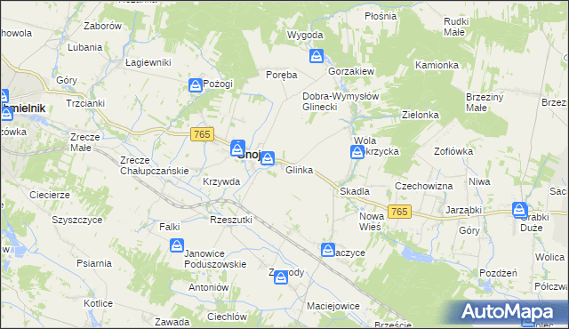 mapa Glinka gmina Gnojno, Glinka gmina Gnojno na mapie Targeo