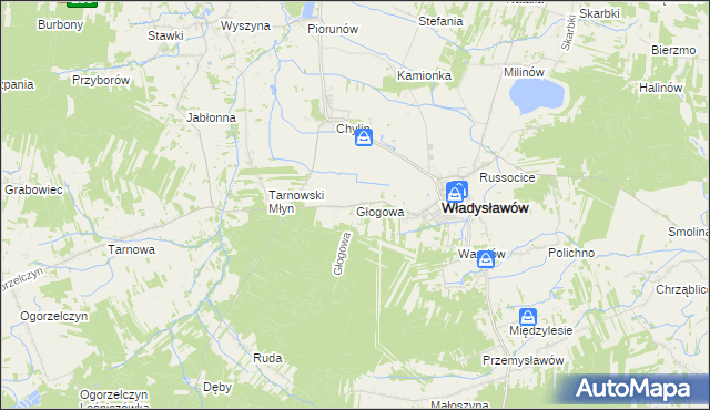 mapa Głogowa gmina Władysławów, Głogowa gmina Władysławów na mapie Targeo