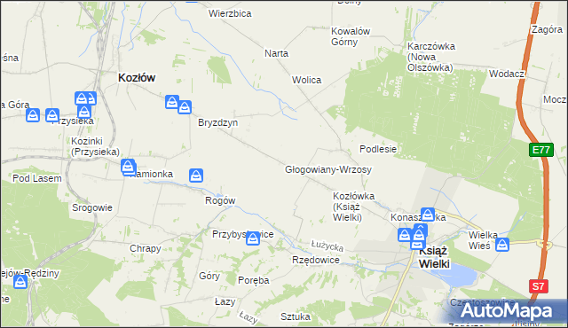 mapa Głogowiany-Wrzosy, Głogowiany-Wrzosy na mapie Targeo