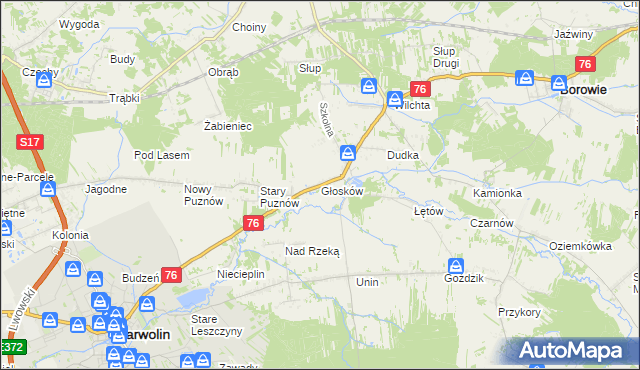 mapa Głosków gmina Borowie, Głosków gmina Borowie na mapie Targeo
