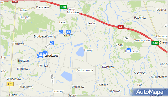 mapa Głowy gmina Brudzew, Głowy gmina Brudzew na mapie Targeo