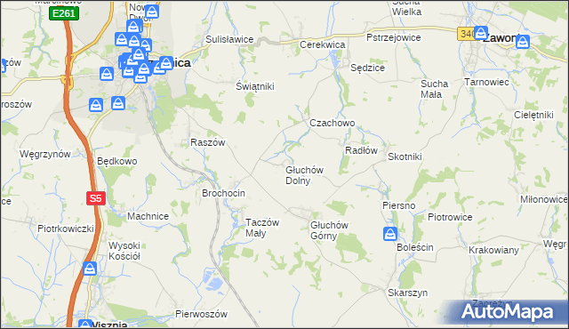 mapa Głuchów Dolny, Głuchów Dolny na mapie Targeo