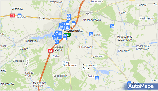 mapa Głuchówek gmina Rawa Mazowiecka, Głuchówek gmina Rawa Mazowiecka na mapie Targeo