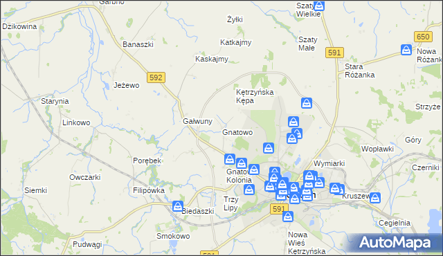 mapa Gnatowo gmina Kętrzyn, Gnatowo gmina Kętrzyn na mapie Targeo