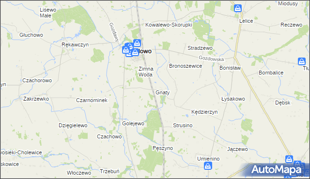 mapa Gnaty gmina Gozdowo, Gnaty gmina Gozdowo na mapie Targeo