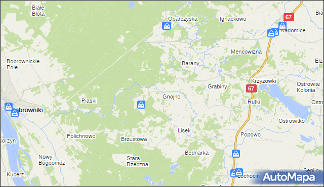 mapa Gnojno gmina Bobrowniki, Gnojno gmina Bobrowniki na mapie Targeo