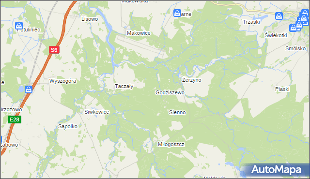 mapa Godziszewo gmina Resko, Godziszewo gmina Resko na mapie Targeo