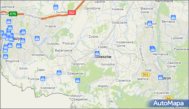 mapa Goleszów powiat cieszyński, Goleszów powiat cieszyński na mapie Targeo