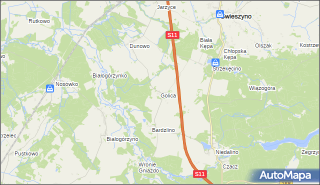 mapa Golica gmina Świeszyno, Golica gmina Świeszyno na mapie Targeo